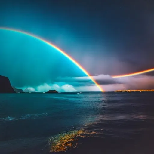 A Crying Man Is Sitting In Front Of A Boat A Rainbo