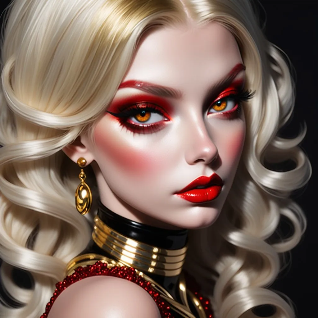 Hypnotic Bimbo Platinum Blonde Gold Lips And Red