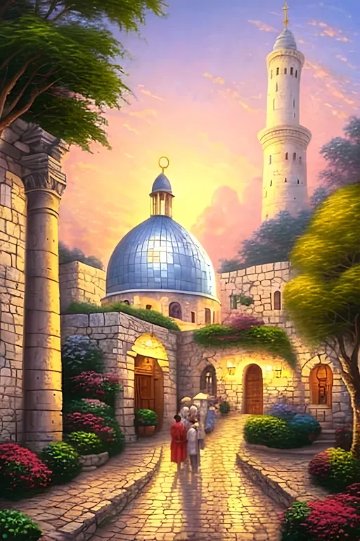 City Of Jerusalem Painting In Style Of Thomas Kinkade