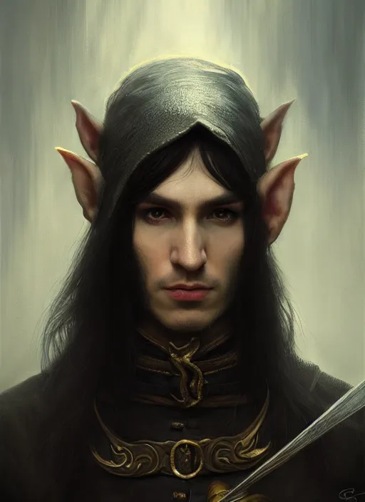 Portrait Of A Male Elf Thief With Long Black Hair Stable Diffusion