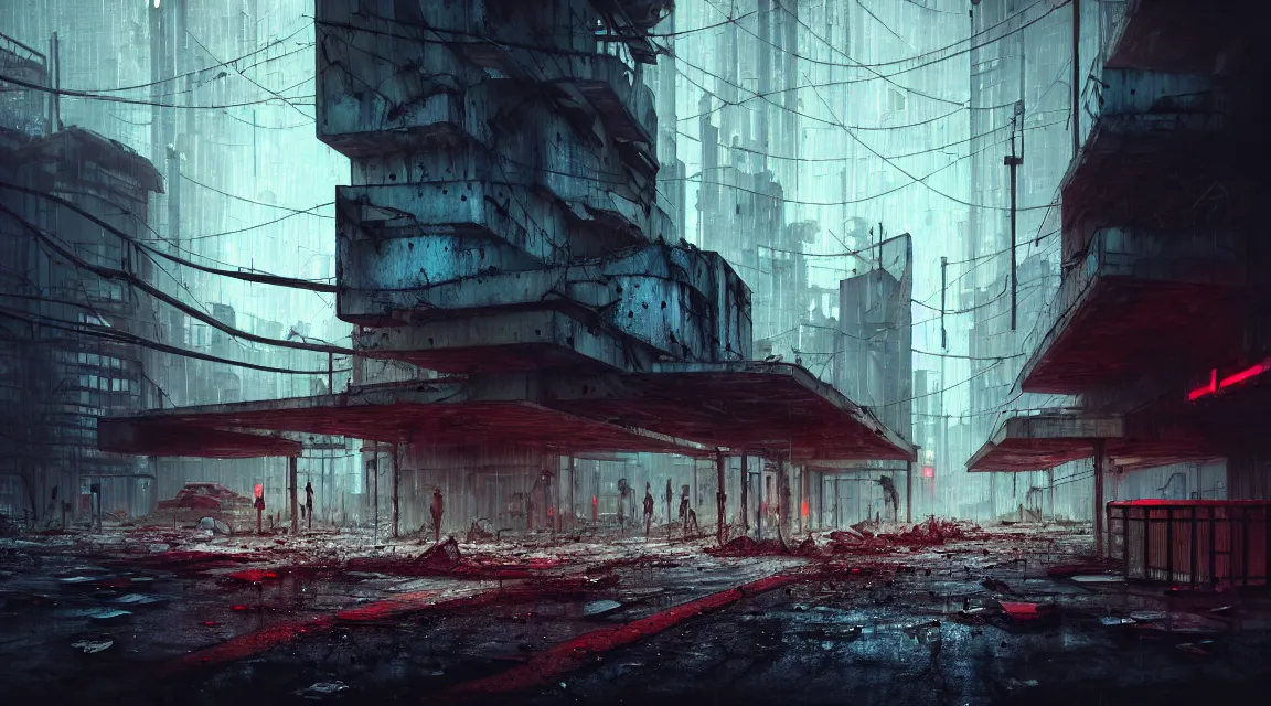 Post Apocalyptic City Building Raining Building Stable Diffusion