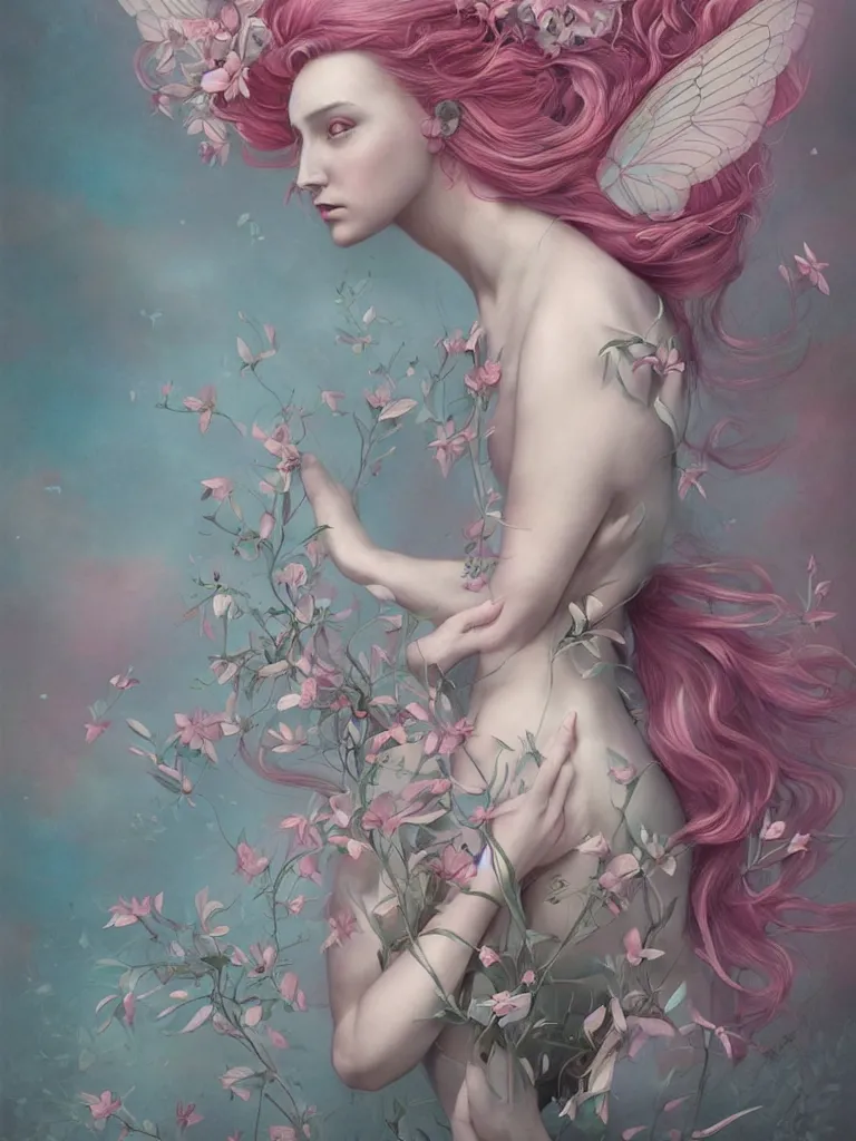 Symmetry One Pink Beautiful Fairy With Wings And Stable Diffusion