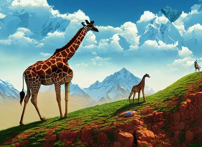 A Giraffe On The Himalaya Mountain Summer Morning Stable Diffusion