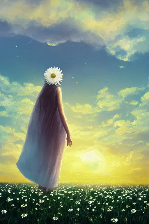 Veil Of Giant White Daisy Flower On Head Girl Walking Stable