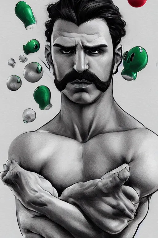 Luigi As Bodybuilder Gigachad In Summer By Ilya Stable Diffusion