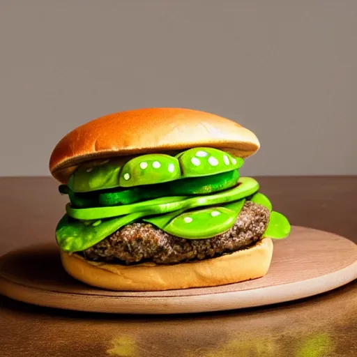 Green Frog Bun Burger Realistic Photo Studio Light Stable