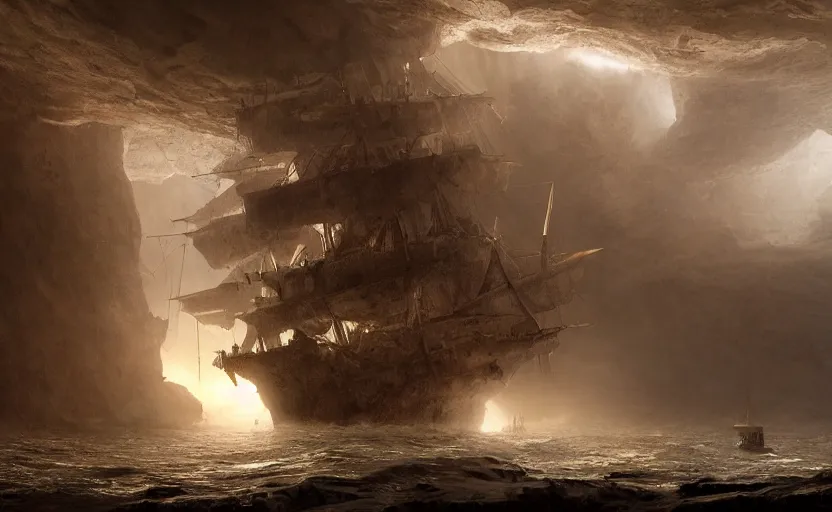 A Singular Big Galleon Ship Three Masts Front And Stable Diffusion