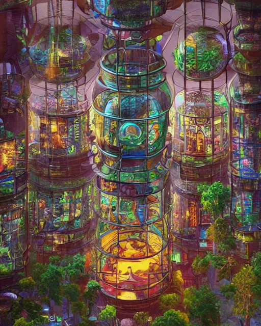 Intricate Illustration Of A Solarpunk City Inside A Stable