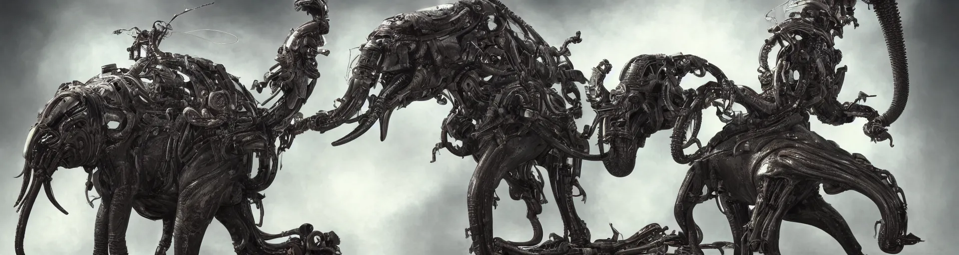 A Antropomorphic Cyborg Xenomorphic Elephant Sited In Stable