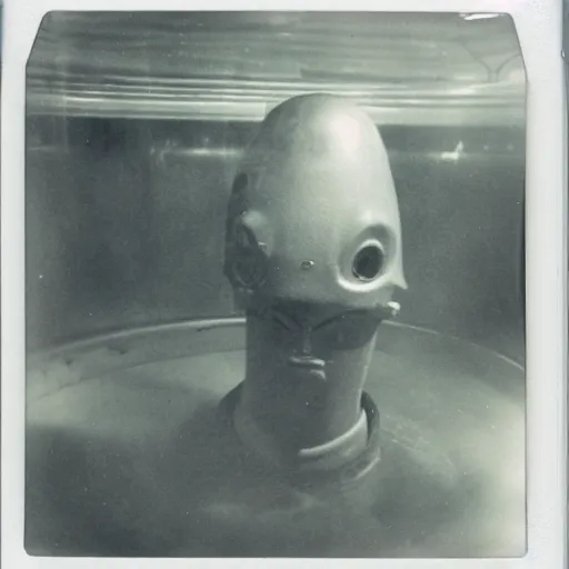 Old Polaroid Depicting A Grey Alien In A Watertank In Stable