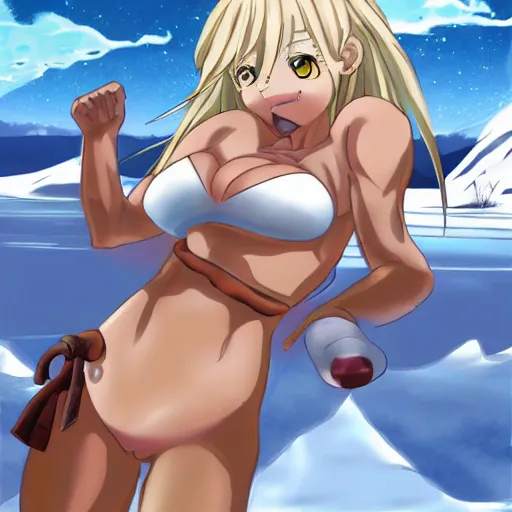 Bicolor Eyed Blonde Muscular Anime Girl In Bikini Stable Diffusion