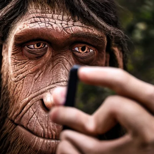 Neanderthal Taking A Selfie Realistic Vibrant Stable Diffusion