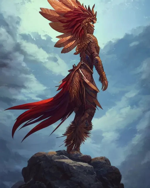 An Anthropomorphic Phoenix Warrior Standing Heroically Stable