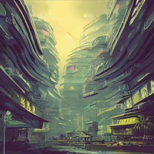 Beautiful Happy Picturesque Charming Sci Fi City In Stable