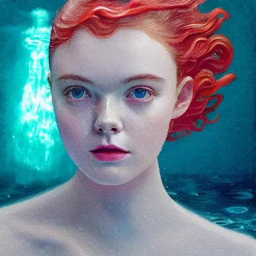 Elle Fanning Swimming With Jellyfish In The Style Of Stable Diffusion