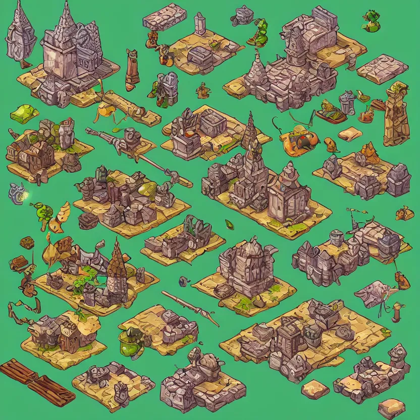 Set Of Isometric Game Tiles Containing A Wizard S Stable Diffusion