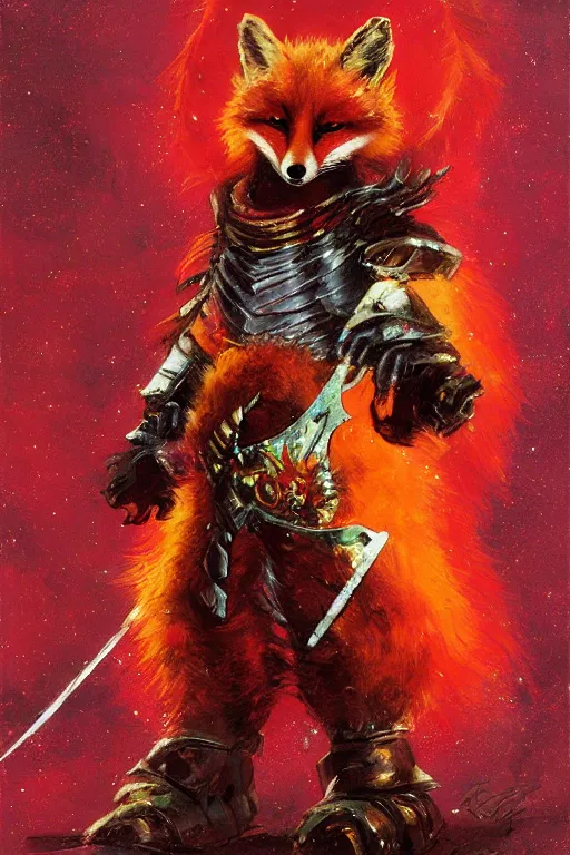 A Cosmic Furry Fox Knight In Crimson Armor In The Stable Diffusion