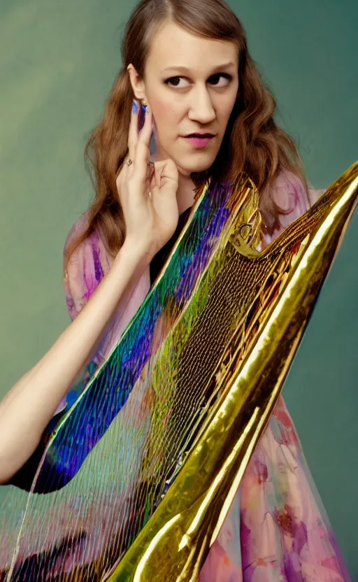 Joanna Newsom Playing A Magical Chromatic Opalescent Stable Diffusion