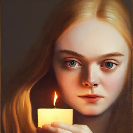 Portrait Of A Elle Fanning Holding A Candle Detailed Stable