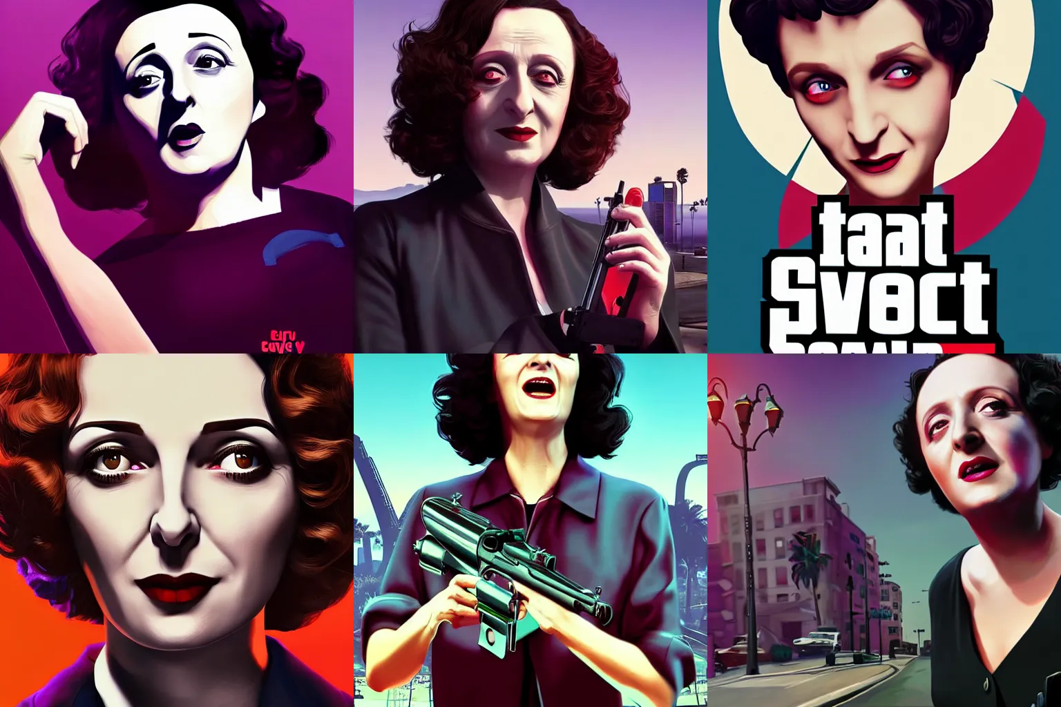 Édith Piaf in Grand Theft Auto 5 cover art epic 4k Stable Diffusion