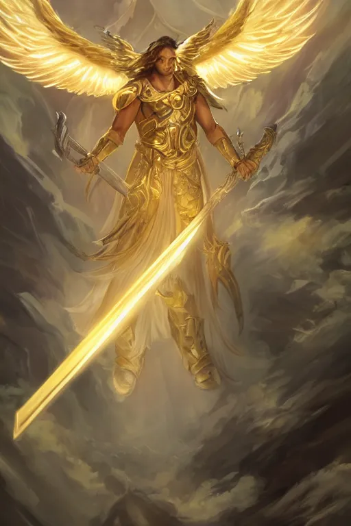 Male Solar Winged Angel Warrior From DnD Descending Stable Diffusion