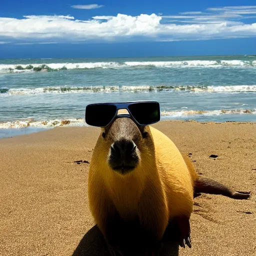 A Capybara Relaxing On The Beach And Wearing Stable Diffusion Openart