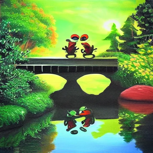 Kermit The Frog Falling Off Of A Bridge Painting By Stable