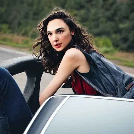 Gal Gadot As A Hitchhiker Nikon Mm Portrait Stable Diffusion