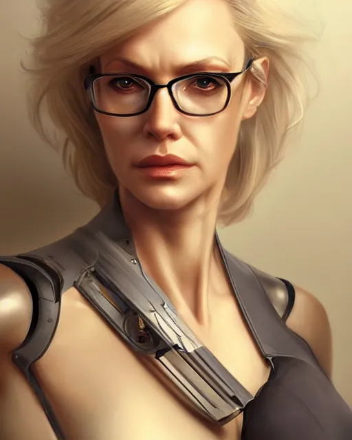 A Thin Blonde Middle Aged Lady Cyborg With Glasses Stable Diffusion