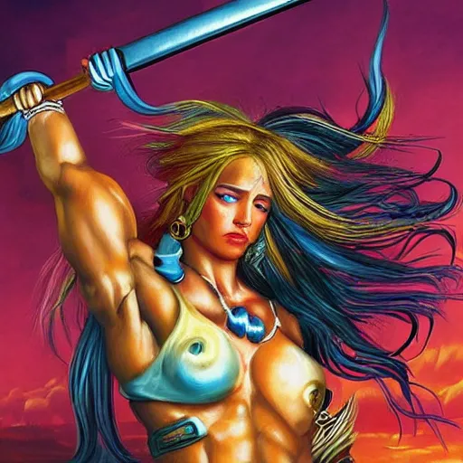 Vibrant Fantasy Art Of A Female Conan The Barbarian Stable Diffusion