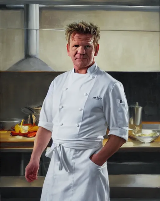 A Medium Full Shot Of Gordon Ramsay Wearing A Chef Stable Diffusion