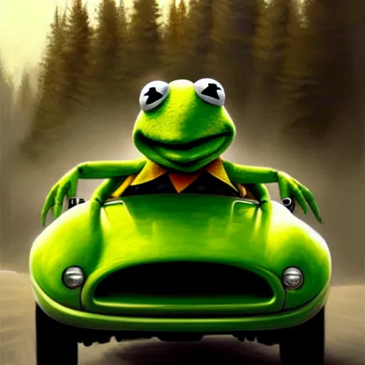 Kermit Driving A Truck Elegant Intricate Digital Stable Diffusion