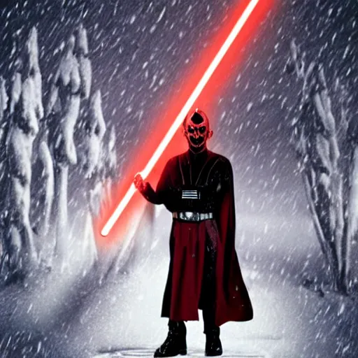 Darth Maul In Snow Contemplating Holding His Lightsaber Stable