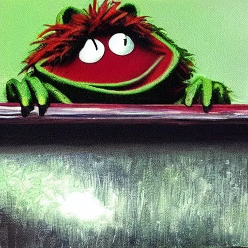 Kermit The Frog Falling Off Of A Bridge Painting By Stable