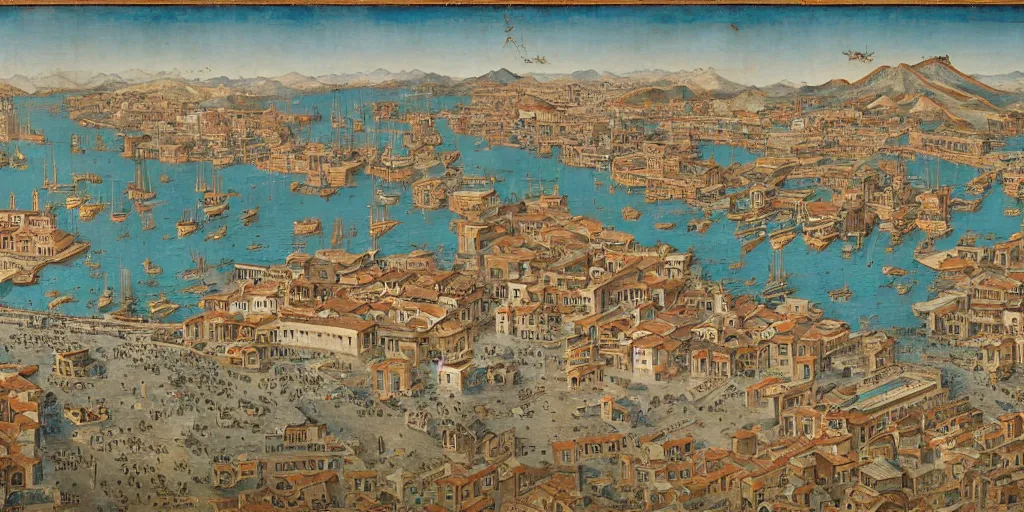 A Huge Ancient Chinese Port City With A Thriving Stable Diffusion