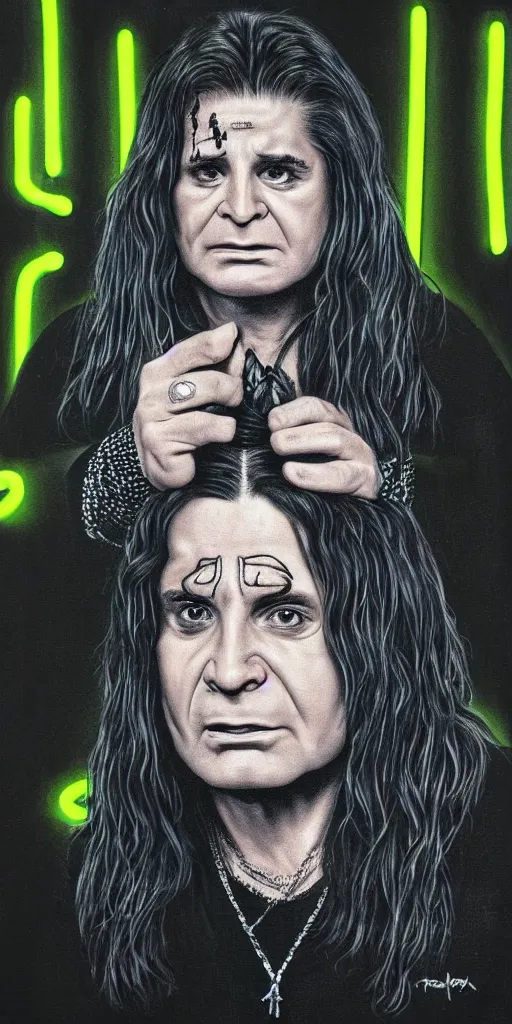 Detailed Portrait Of Ozzy Osbourne Neon Light Hyper Stable