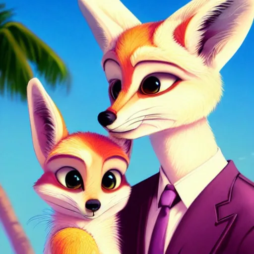 Fennec Fox Pink Palm Trees Furry Cute Smug Facial Stable