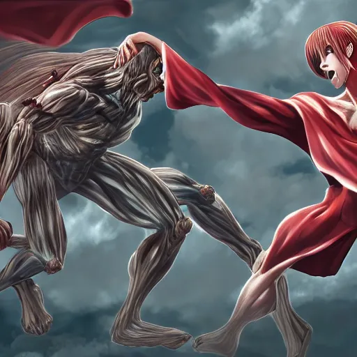 Colossal Titan Fighting The Female Titan Trending On Stable