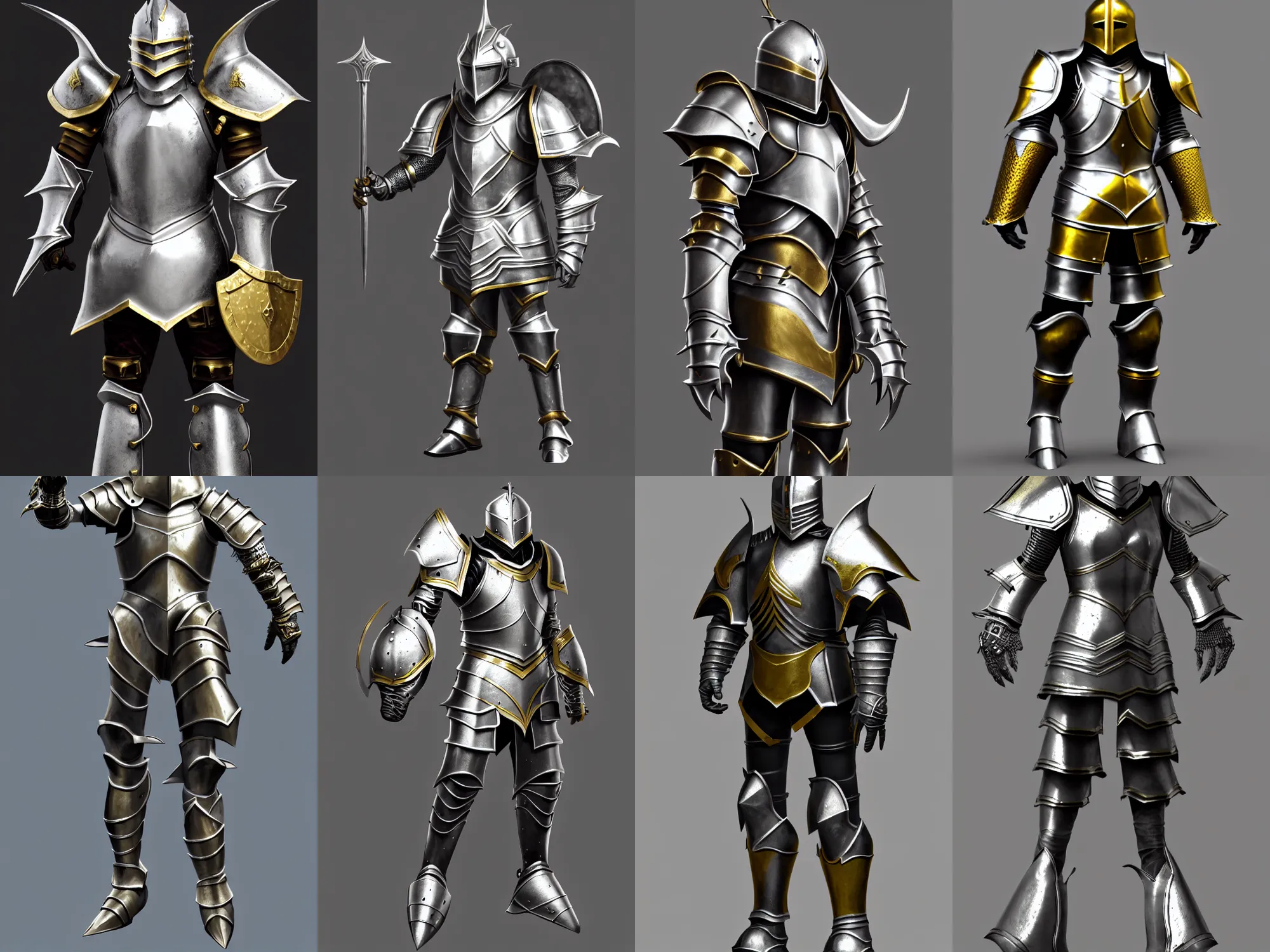 Render Of Fantasy Knight Armor Silver With Gold Trim Stable Diffusion