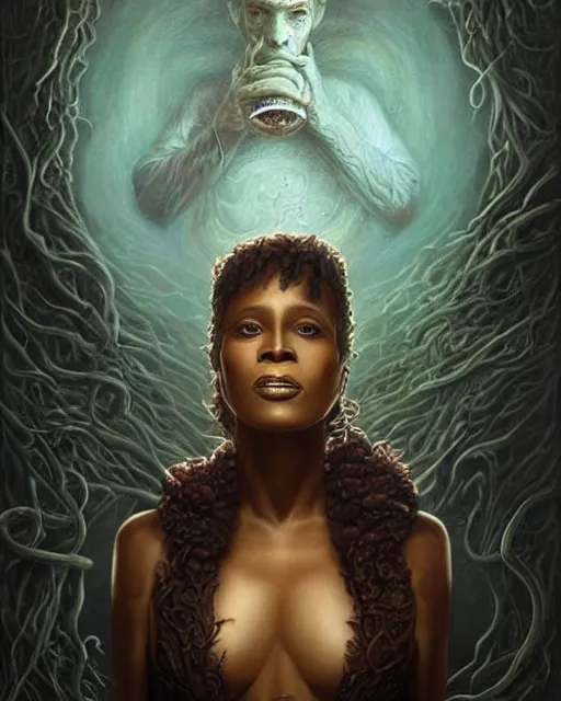 Lovecraft Biopunk Portrait Of Whitney Houston By Stable Diffusion