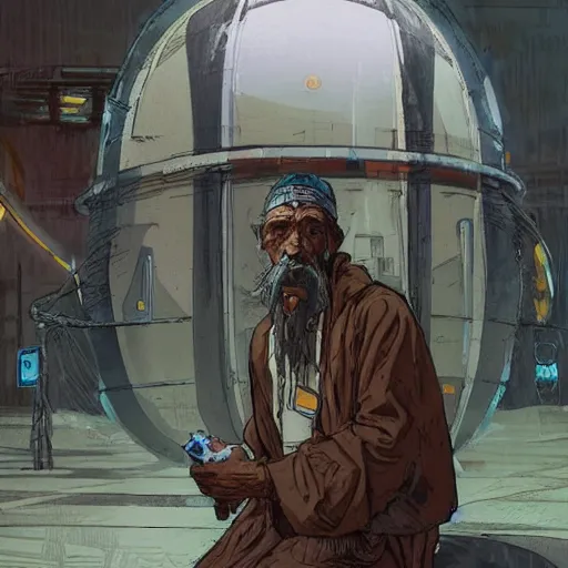 Hosea The Elderly Beggar Priest With Cyberpunk Headset Stable Diffusion