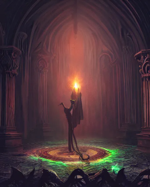 Matte Painting Of Mage Summoning A Demon In The Middle Stable