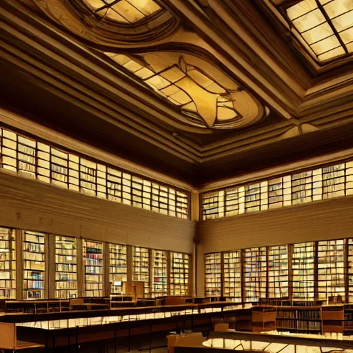 An Art Deco Library With Light Pouring Through The Stable Diffusion