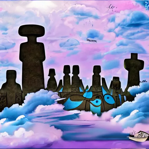 A Beautiful Floating City Above The Clouds Moai Stable Diffusion