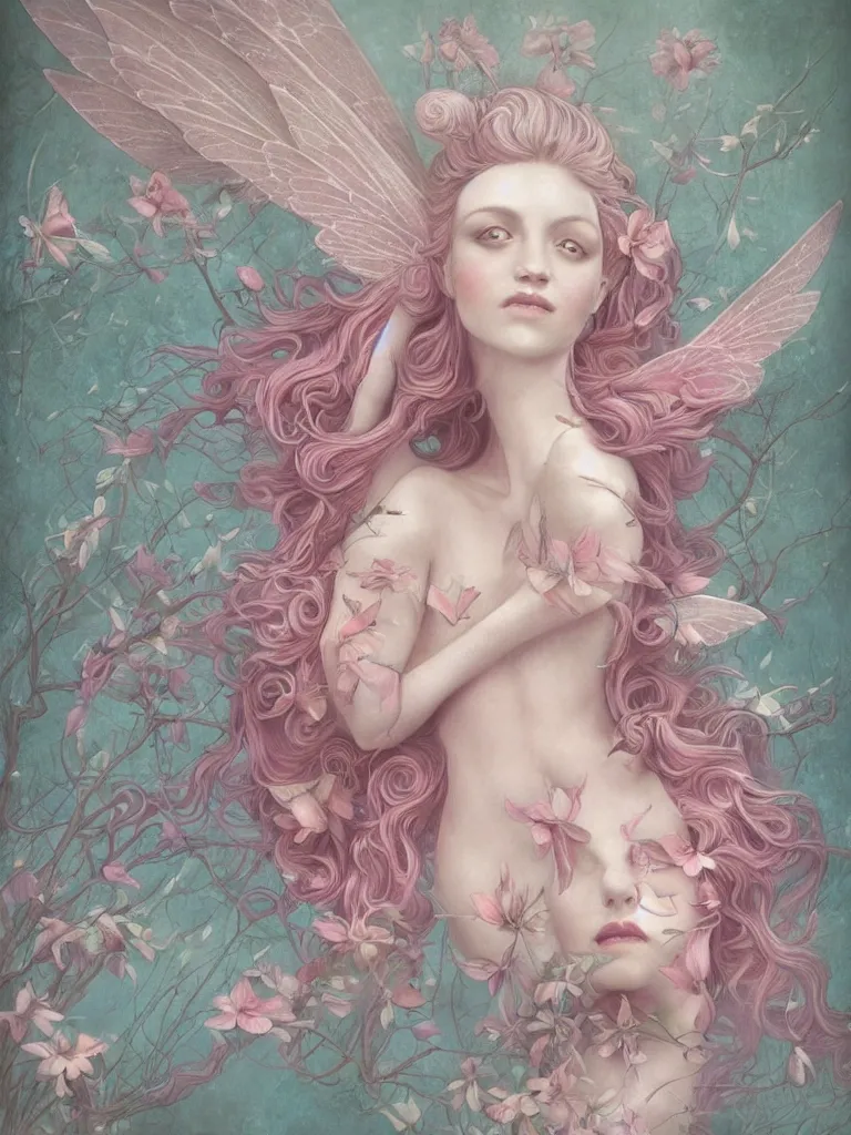 Symmetry One Pink Beautiful Fairy With Wings And Stable Diffusion