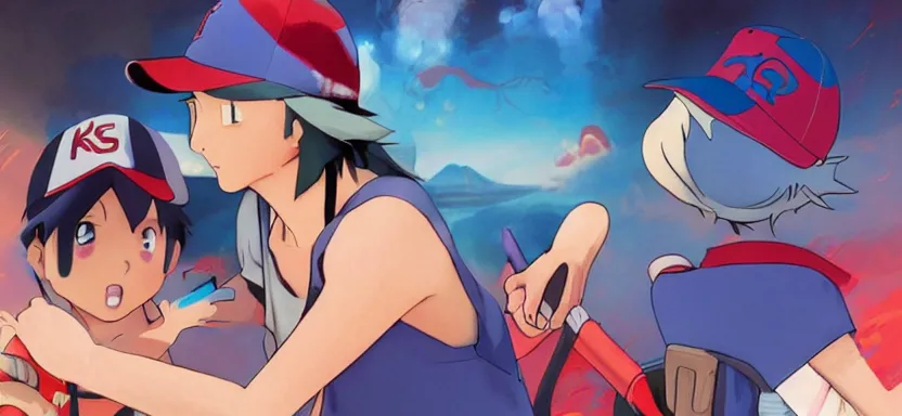 Ash Ketchum Catches A Rare Pokemon Digital Painting Stable Diffusion