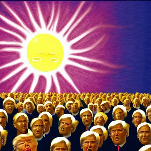 Donald Trump As The Sun Looking Over A Field Of Stable Diffusion