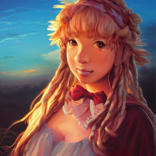 Classical Oil Painting Of Kirisame Marisa At Sunset By Stable