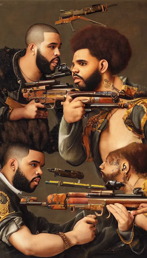 The Weeknd And Drake With Guns By Giuseppe Arcimboldo Stable