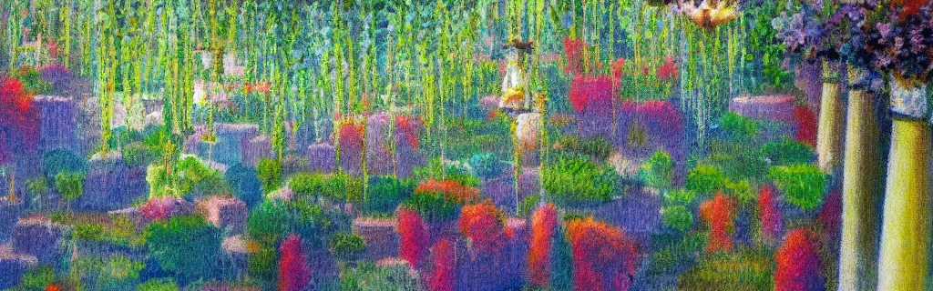 Impressionist Painting Of The Hanging Gardens Of Stable Diffusion